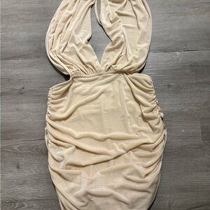 SHEIN Beige Backless Halter Dress